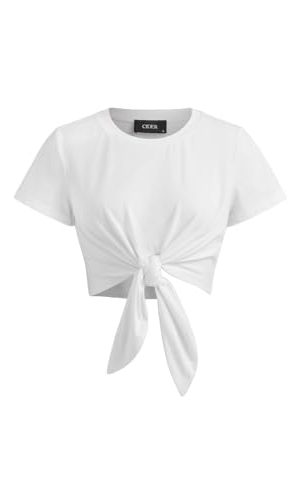 Round Neck Knotted Crop Top Y2K for Women Knot Front Casual Short Sleeve