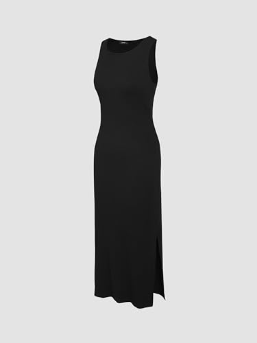 Bodycon Dress Midi Dress Sleeveless Dress Crew Neck Knit Fabric Slim Fit Tank Dresses