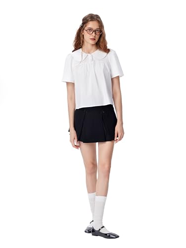 Women's Summer Tops Short Sleeve Cute Cotton Blouse