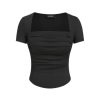 Going Out Tops Square Neck Ruched Short Sleeve Slim Fit Tee Shirt Basic Casual Tops for Women