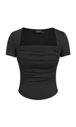 Going Out Tops Square Neck Ruched Short Sleeve Slim Fit Tee Shirt Basic Casual Tops for Women