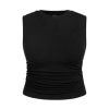 Plus Size Tops for Women Sleeveless Ruched Crew Neck Crop Tank Top Summer Casual Outfits