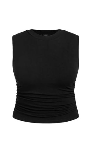 Plus Size Tops for Women Sleeveless Ruched Crew Neck Crop Tank Top Summer Casual Outfits