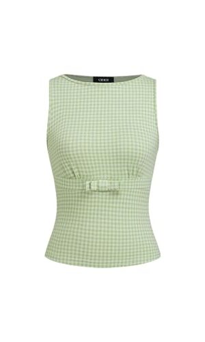 Women's Sleeveless Tank Tops Gingham Cute Bow Summer Tops