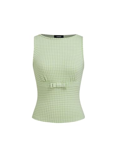 Women's Sleeveless Tank Tops Gingham Cute Bow Summer Tops