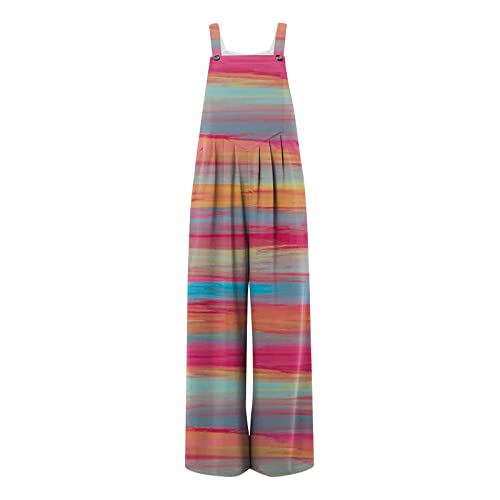 Women's Summer Rompers 2023 Printed Button Up Jumpsuit Casual Loose Sleeveless Rompers with Pockets Rompers