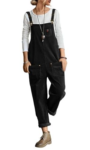 Women's Corduroy Casual Bib Overalls Loose Tapered Jumpsuits Adjustable Straps Rompers Fall Outfit with Pockets PC9