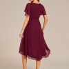 Women's Chiffon Crew Neck Pleated Waist Short Sleeve Wedding Guest Dress 02053