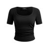 Crop Tops for Women Square Neck Short Sleeve Ruched Fitted Tee Casual Basic Summer Going Out Tops
