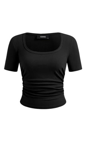 Crop Tops for Women Square Neck Short Sleeve Ruched Fitted Tee Casual Basic Summer Going Out Tops
