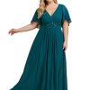 Women's V Neck Floor Length Chiffon Evening Dresses Plus Size Mother of The Bride Dresses 01960-DAPH