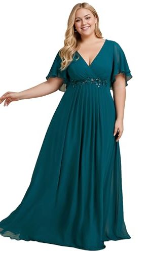 Women's V Neck Floor Length Chiffon Evening Dresses Plus Size Mother of The Bride Dresses 01960-DAPH