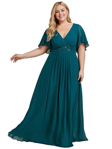 Women's V Neck Floor Length Chiffon Evening Dresses Plus Size Mother of The Bride Dresses 01960-DAPH