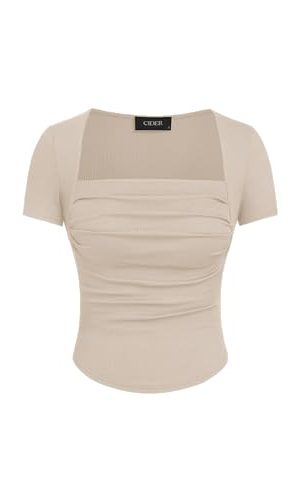 Going Out Tops Square Neck Ruched Short Sleeve Slim Fit Tee Shirt Basic Casual Tops for Women