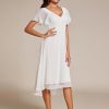 Women's V Neck Ruffle Sleeves Irregular Chiffon A-Line Midi Wedding Guest Dresses 01756