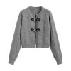 Cardigan Sweater for Women Round Neck Buckle Sweater Knitted Crop Top Long Sleeve Open Front Outerwear
