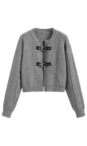 Cardigan Sweater for Women Round Neck Buckle Sweater Knitted Crop Top Long Sleeve Open Front Outerwear