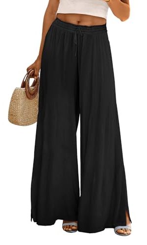 Women Summer Boho Palazzo Pants High Waist Wide Leg Floral Casual Cotton Lounge Trousers with Pockets PP0