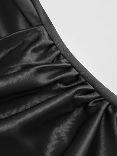 Womens Satin Dress Sleeveless Spaghetti Strap V Neck Ruched Side Slit Semi Formal Party Club Dresses