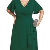 Women's V Neck Pleated Ruffles Sleeves High Low Plus Size Cocktail Dresses 02327-DA