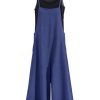 Women Casual Loose Long Bib Pants Wide Leg Jumpsuits Baggy Cotton Rompers Overalls with Pockets PZZTYP2