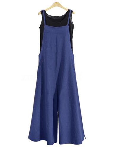 Women Casual Loose Long Bib Pants Wide Leg Jumpsuits Baggy Cotton Rompers Overalls with Pockets PZZTYP2