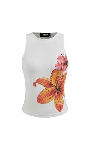 Tank Top for Women Trendy Crew Neck Sleeveless Floral Graphic Cotton Blend Knit Regular Fit