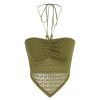 Halter Tops for Women Crochet Boho Backless Ruched Tie Back Vacation Beach Tank Crop Tops