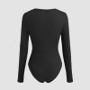 Women Long Sleeve Crew Neck Slim Fit Bodysuits Going Out Tops 2025 Casual Outfits