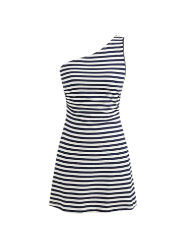 Women's Summer Striped Mini Dress Sleeveless Bodycon Dresses Asymmetrical Neck Casual Party Club Dress 2025