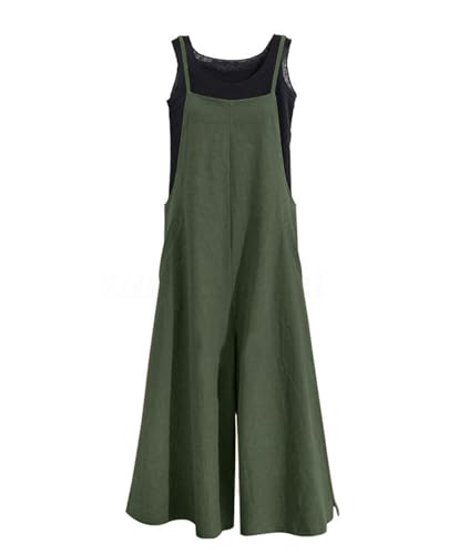 Women Casual Loose Long Bib Pants Wide Leg Jumpsuits Baggy Cotton Rompers Overalls with Pockets PZZTYP2