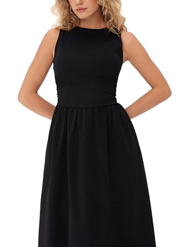 A Line Dress Womens Sleeveless Cocktail Party Midi Elegant Dresses with Pockets