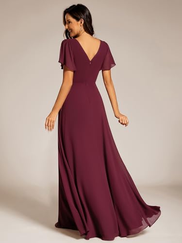 Women's Chiffon Formal Dress A-Line V Neck Ruffle Sleeves Floor Length Evening Gown 11981