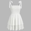 Women Summer Short Mini Dress Tie Strap Smocked Tiered Square Neck Sleeveless Sundress