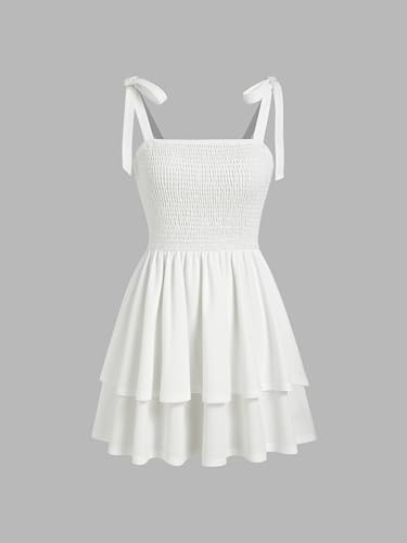 Women Summer Short Mini Dress Tie Strap Smocked Tiered Square Neck Sleeveless Sundress