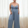 Plus Size Jumpsuits For Curvy Women V Neck Sleeveless Spaghettis Strap Wide Leg Overalls Casual Summer Outfits