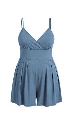 Plus Size Rompers For Curvy Women V Neck Sleeveless Spaghetti Strap Wide Leg Shorts Overalls Jumpsuit Summer Outfits