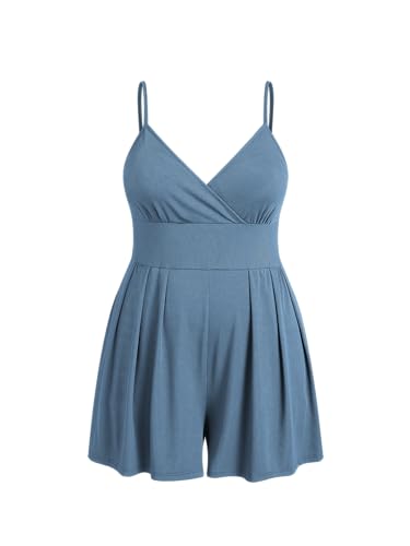 Plus Size Rompers For Curvy Women V Neck Sleeveless Spaghetti Strap Wide Leg Shorts Overalls Jumpsuit Summer Outfits