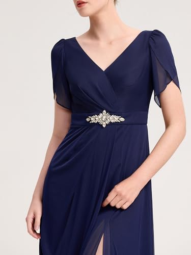 Women's Cap Sleeves Mother of The Bride Dresses Rhinestone Chiffon Maxi Formal Evening Dresses 02400