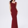 Solid Ruched U-Neckline Ruffle Maxi Dress