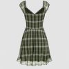Women's Gingham Mini Dress Summer Sundress Casual V Neck Flowy Cute Teen Short Seelve Ruffle Dress