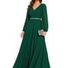 Women's Formal Dresses Long Sleeve V Neck Empire Waist A Line Beading Floor Length Wedding Guest Dress 01981
