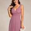 Women's V Neck Sleeveless Empire Waist Semi Formal Dress Pleated Chiffon Wedding Guest Dresses 61926