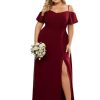 Women's Off Shoulder Ruffles Sleeves Side Slit Chiffon Plus Size Bridesmaid Dresses 00237-DA