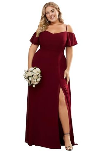 Women's Off Shoulder Ruffles Sleeves Side Slit Chiffon Plus Size Bridesmaid Dresses 00237-DA