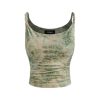 Women's Mesh U Neck Floral Ruched Crop Cami Top