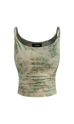 Women's Mesh U Neck Floral Ruched Crop Cami Top