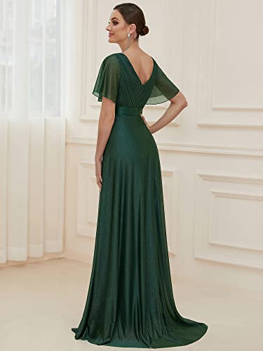 Womens Evening Dresses V Neck Short Sleeves A-line Glitter Formal Dresses 50159
