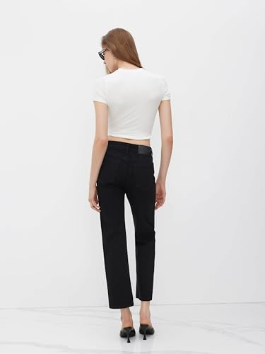 Jeans for Women Stretchy Denim High Waist Straight Leg Cropped Casual Jeans with Pocket