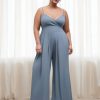 Plus Size Jumpsuits For Curvy Women V Neck Sleeveless Spaghettis Strap Wide Leg Overalls Casual Summer Outfits